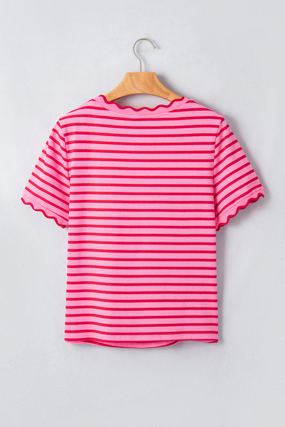 Pink Striped Scallop Trim Tee