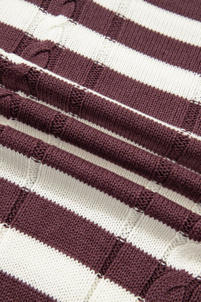 Brown Stripe Short Sleeve Sweater