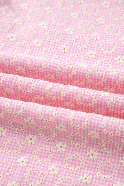Pink  Lace Trim Flutter Sleeve Blouse
