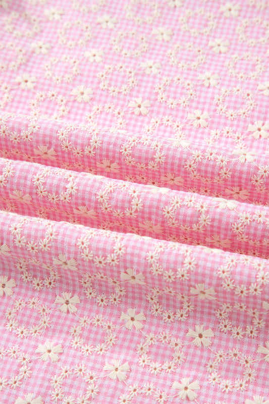 Pink  Lace Trim Flutter Sleeve Blouse
