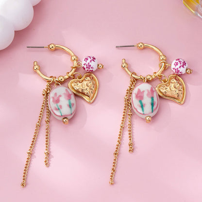 Chinoiserie Floral Charm Hoop Earrings