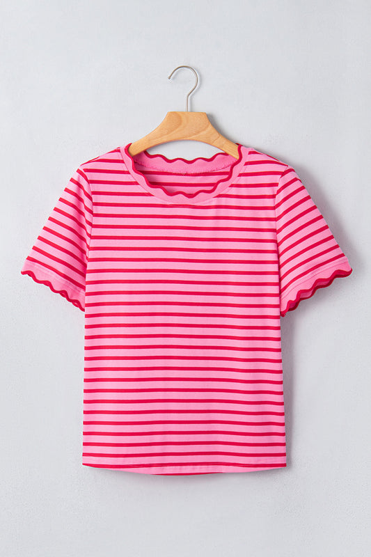 Pink Striped Scallop Trim Tee
