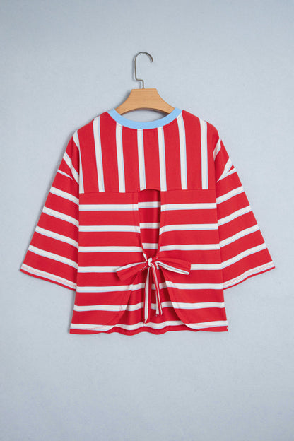 Red Stripped Cutout Back Tee