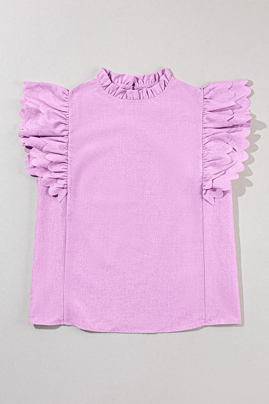 Pink Scalloped Flutter Top