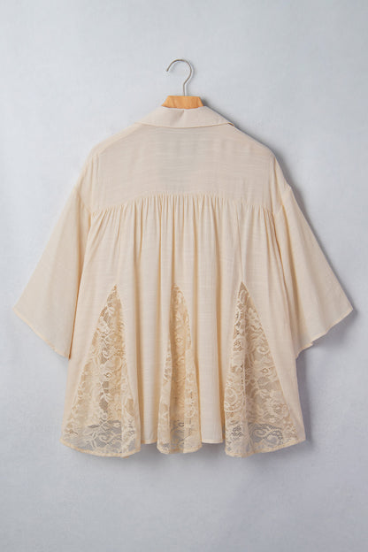 Oatmeal Lace Button Up