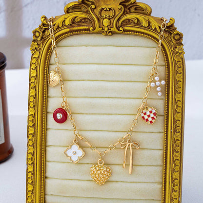 Heart Bow Cross Checker heart Charm Necklace