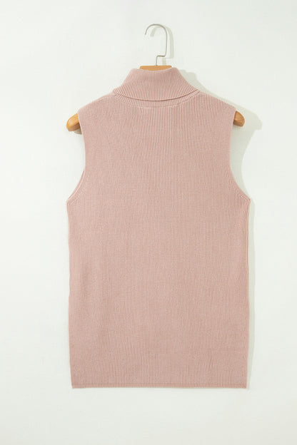 Beige Sleeveless Turtleneck
