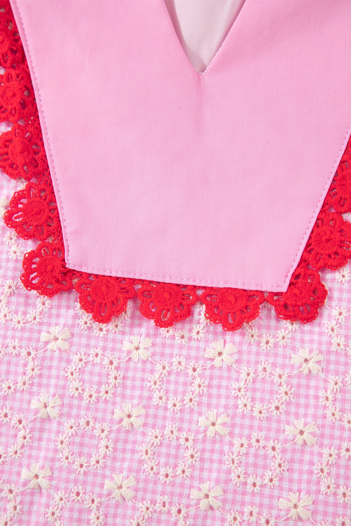 Pink  Lace Trim Flutter Sleeve Blouse