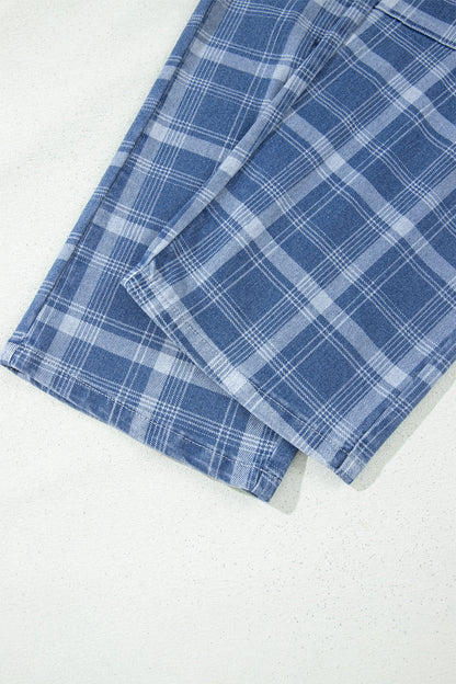 Plaid Denim Grommet Drawstring Jeans