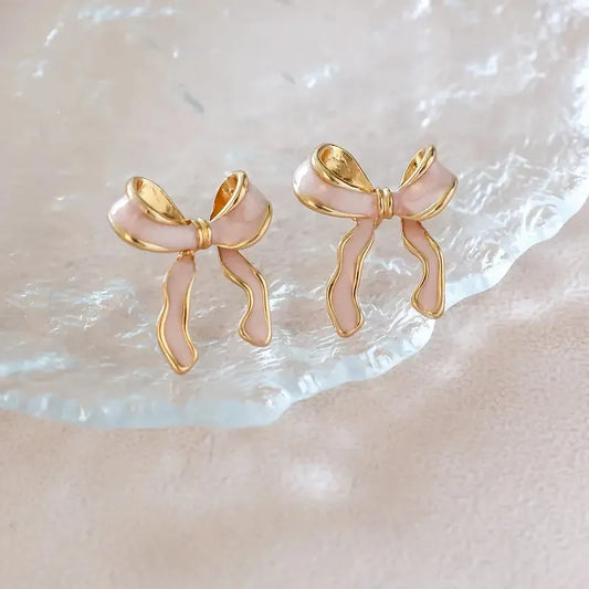 Pink and Gold Bow Earrings