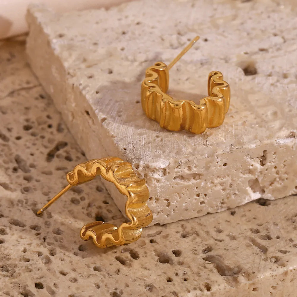 Gold Pleated Hoops