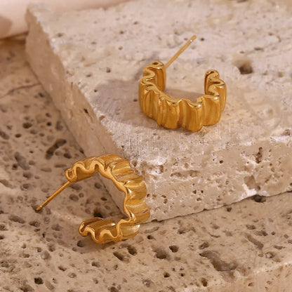 Gold Pleated Hoops