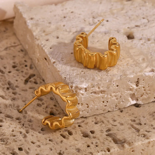 Gold Pleated Hoops