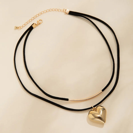 Simple Black Chenille Heart Necklace