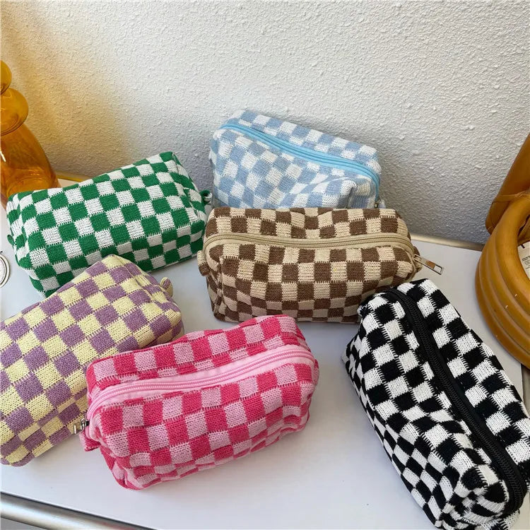 Checkered makeup bag